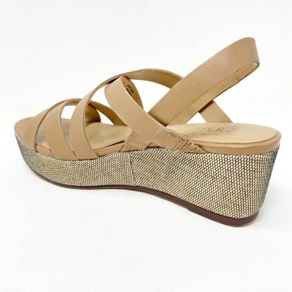 Naturalizer Cream and Tan Wedge Sandals with Crisscross Straps - Picture 3 of 5